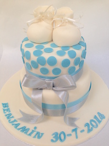 Blue and White Bootie Christening Cake