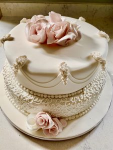 Two Tier Pink Roses Wedding Cake